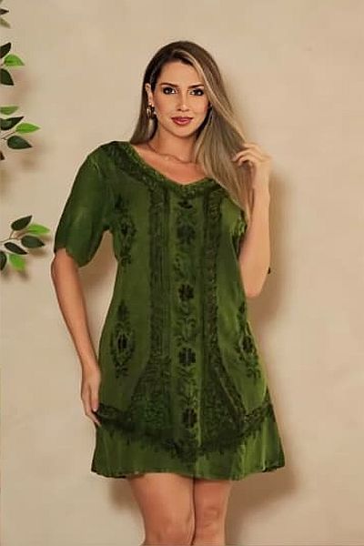 Ladies Green Floral Georgette A-Line Short Dress
