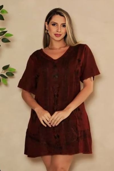 Ladies Maroon Floral Georgette A-Line Short Dress