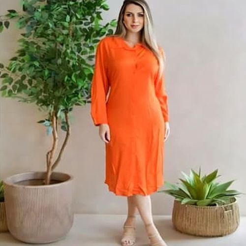 Ladies Orange Full Sleeve Collar Neck One Piece Kurti