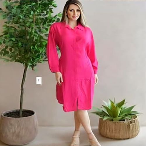 Ladies Pink Full Sleeve Collar Neck One Piece Kurti