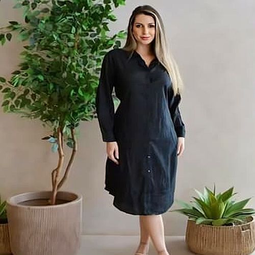Ladies Plain Black Full Sleeve Collar Neck One Piece Kurti