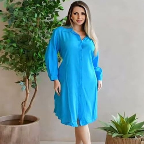Ladies Sky Blue Full Sleeve Collar Neck One Piece Kurti