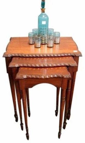 Carved Leg Nesting Table Set with Glassware