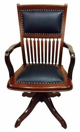 Studded Leather Swivel Arm Office Chair