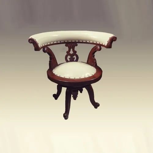 White Nailhead Curved Back Vintage Chair