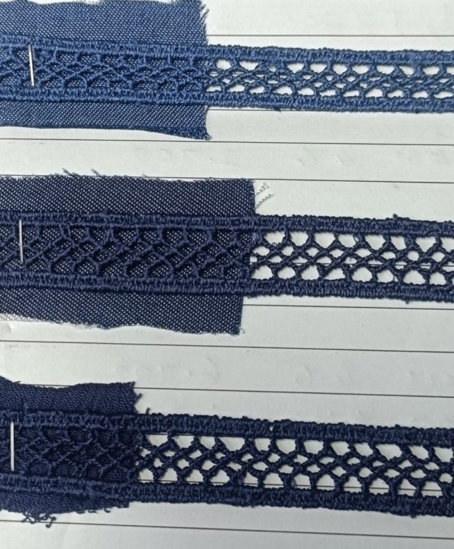 Multi Motif Navy Blue Crochet Pattern Polyester Lace