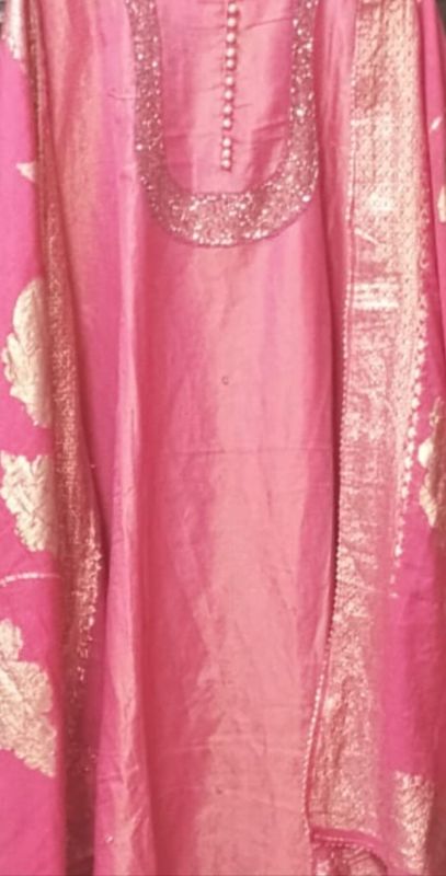 Beautiful Dual Peach Colour. Banarsi Khadi Suit