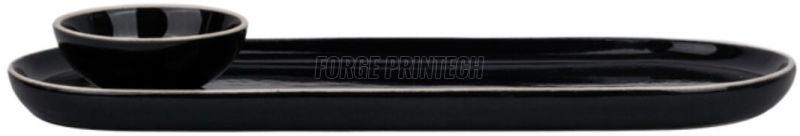 Ovel Black Ceramic Plate with Deep Bowl