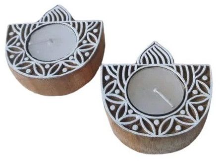 Diya Shape Wooden Tealight Candle Holder