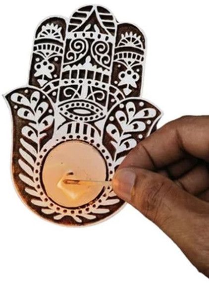 Hamsa Shape Wooden Tealight Candle Holder