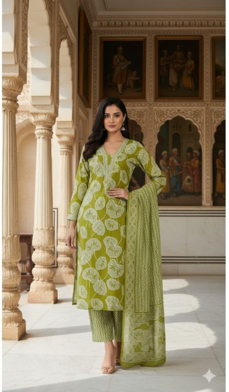 Cotton Sanganeri Print Straight Kurta Set