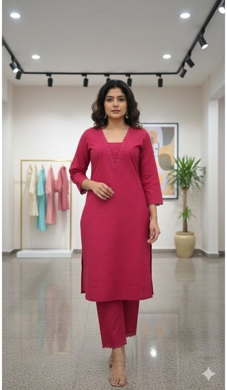 Cotton Plain Straight Kurta Set