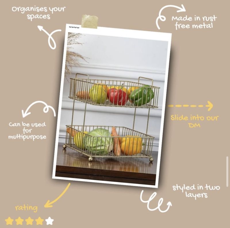 Golden 2 Tier Iron Fruit Basket