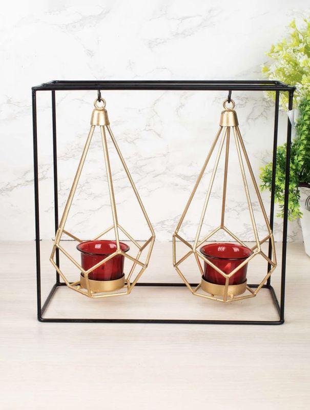 Golden Hanging Geometric Tealight Candle Holders