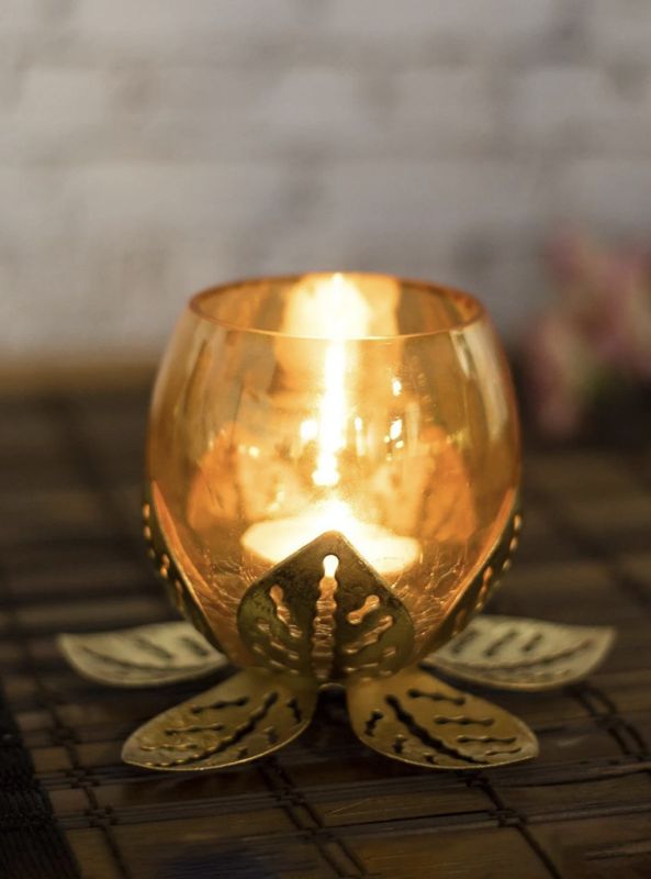 Golden Lotus Tea Light Holder
