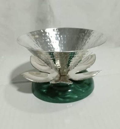 Silver Lotus Decorative Bowl on Green Base