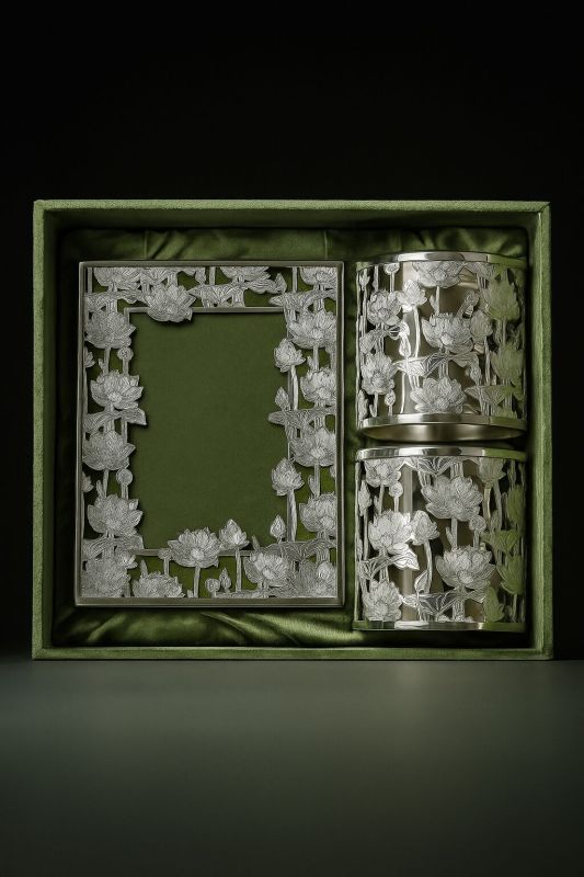 Silver Lotus Motif Gift Box Set