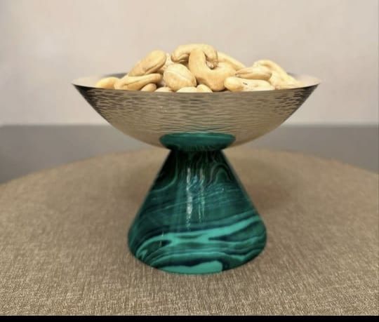 Silver Polished Aluminium Bowl With Marble Base