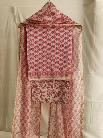 Hand Block Printed Chanderi Silk Unstitched Suit