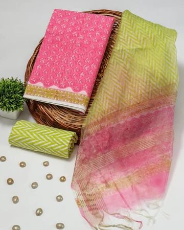 Organza Dupatta Cotton Unstitched Suit