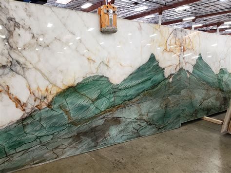 Glossy Green Landscape Marble Slab