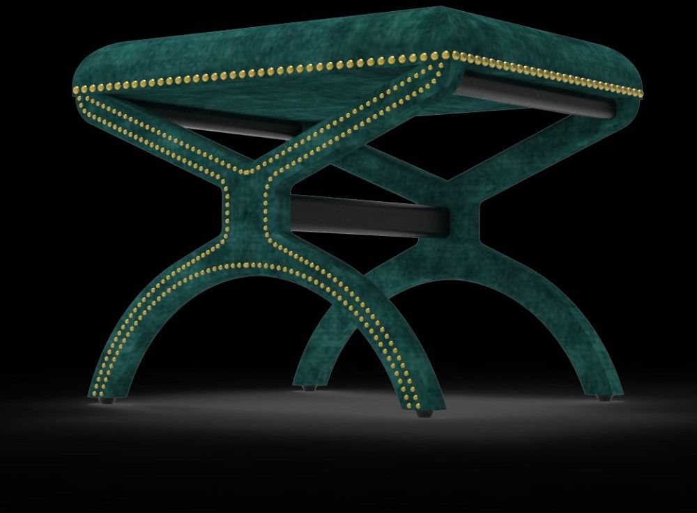 Green Velvet Covered Wood Designer Bench with Cushion