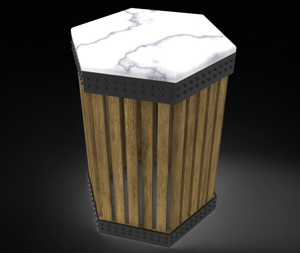 Hexagonal Wooden Side Table with Marble Top