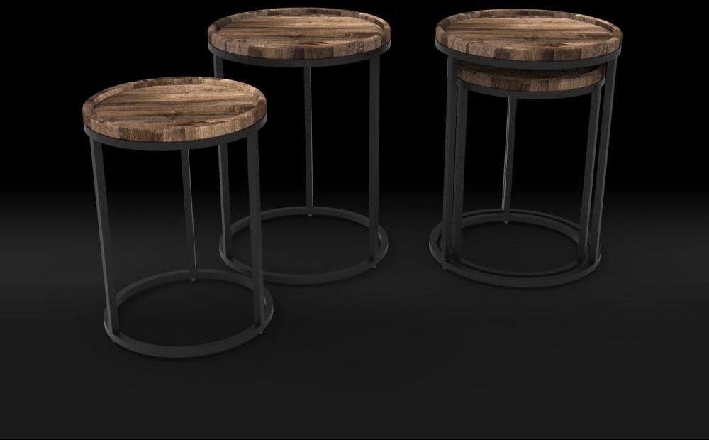 Round Wooden Metal Frame Nesting Table