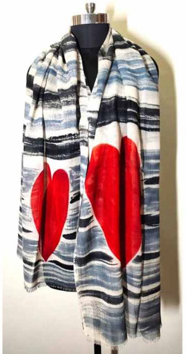 wool hand printed heart design scarves
