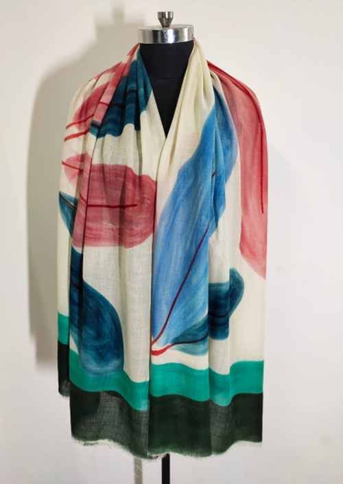 Wool Silk Hand Printed Leaf Stole