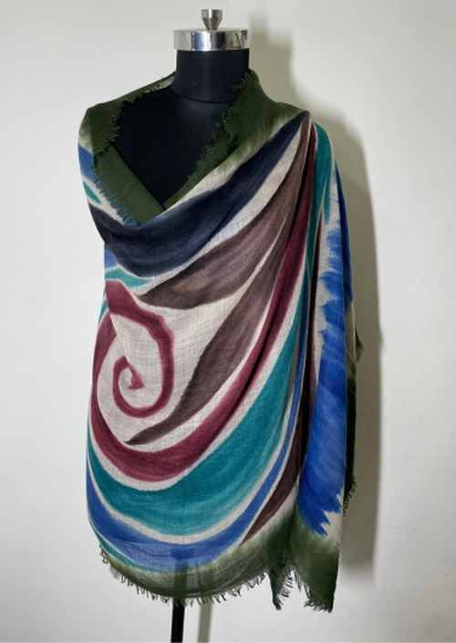 Wool Silk Hand Printed Vintage Scarves
