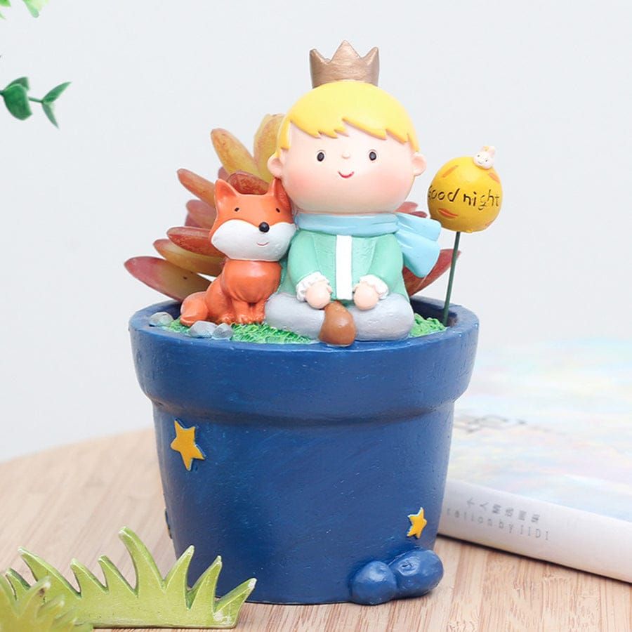 Blue Prince Fox Boy Resin Fancy Flower Pot