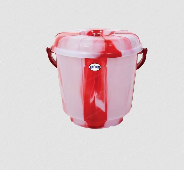 Plastic Red and White Bucket with Lid