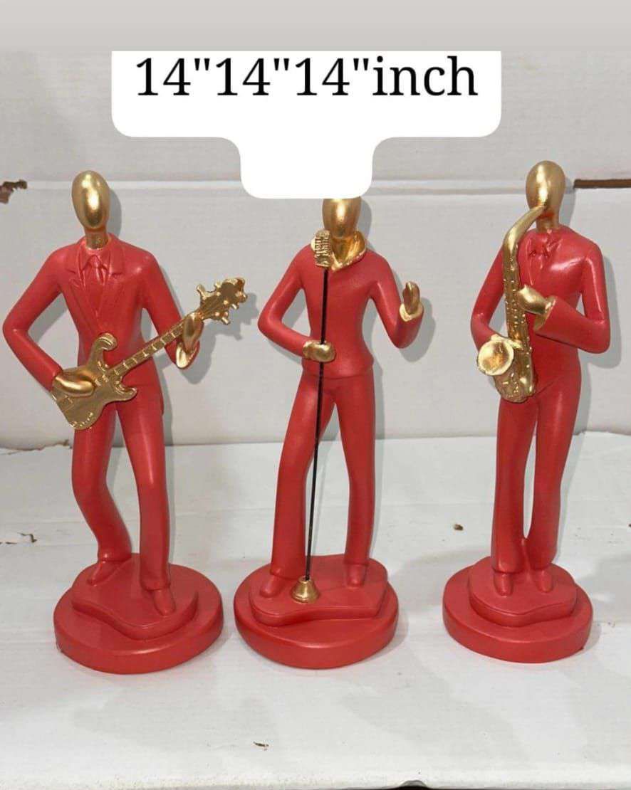 3 Piece Red Musician Statue Sculpture