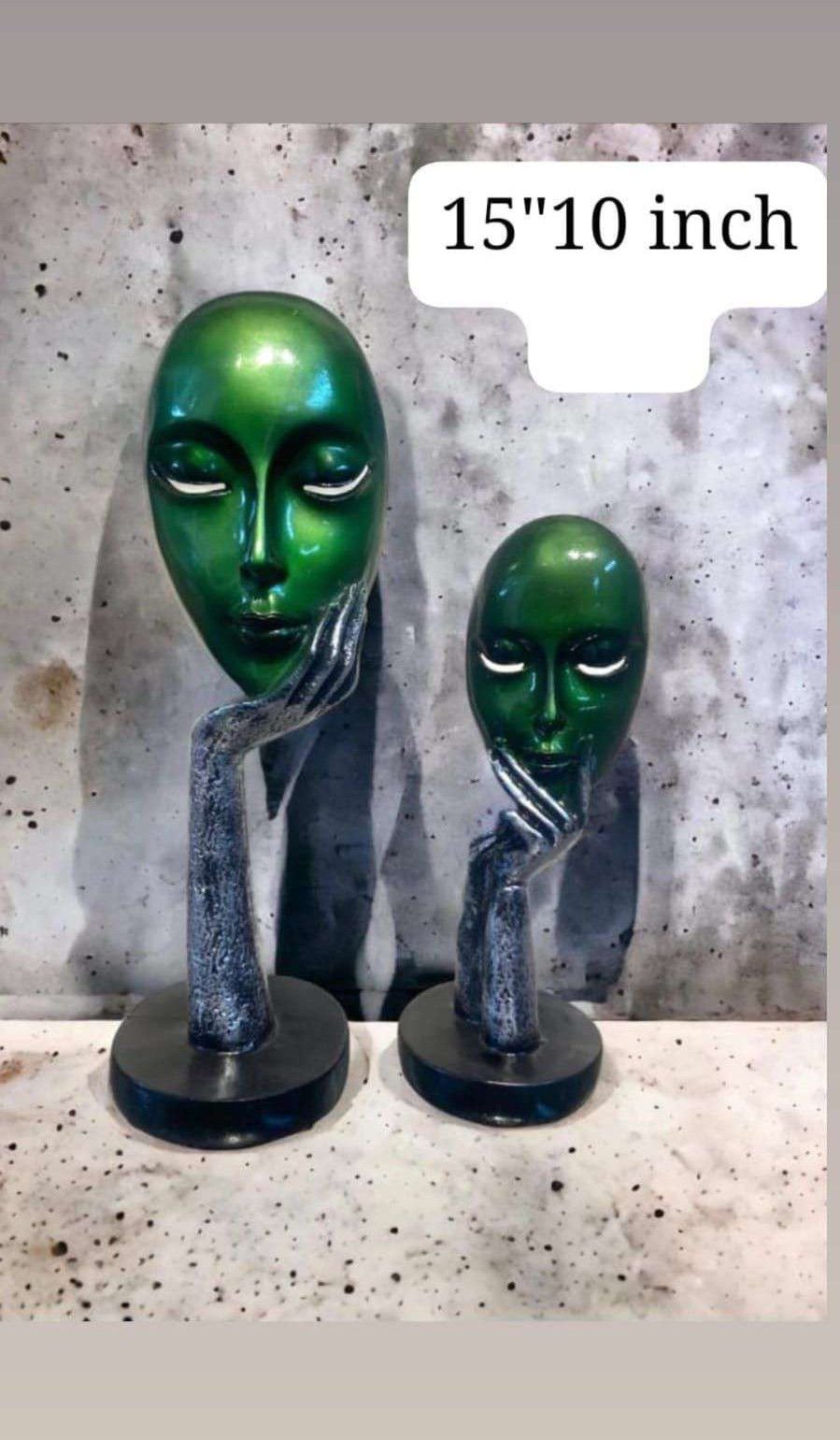 Polyresin Lady Green Face Sculpture Set