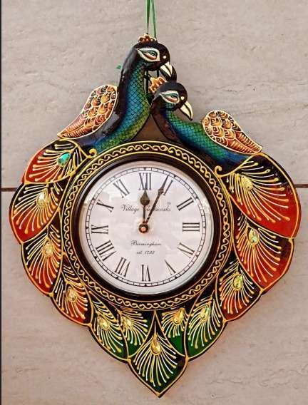 Wooden Peacock Design Wall Clock