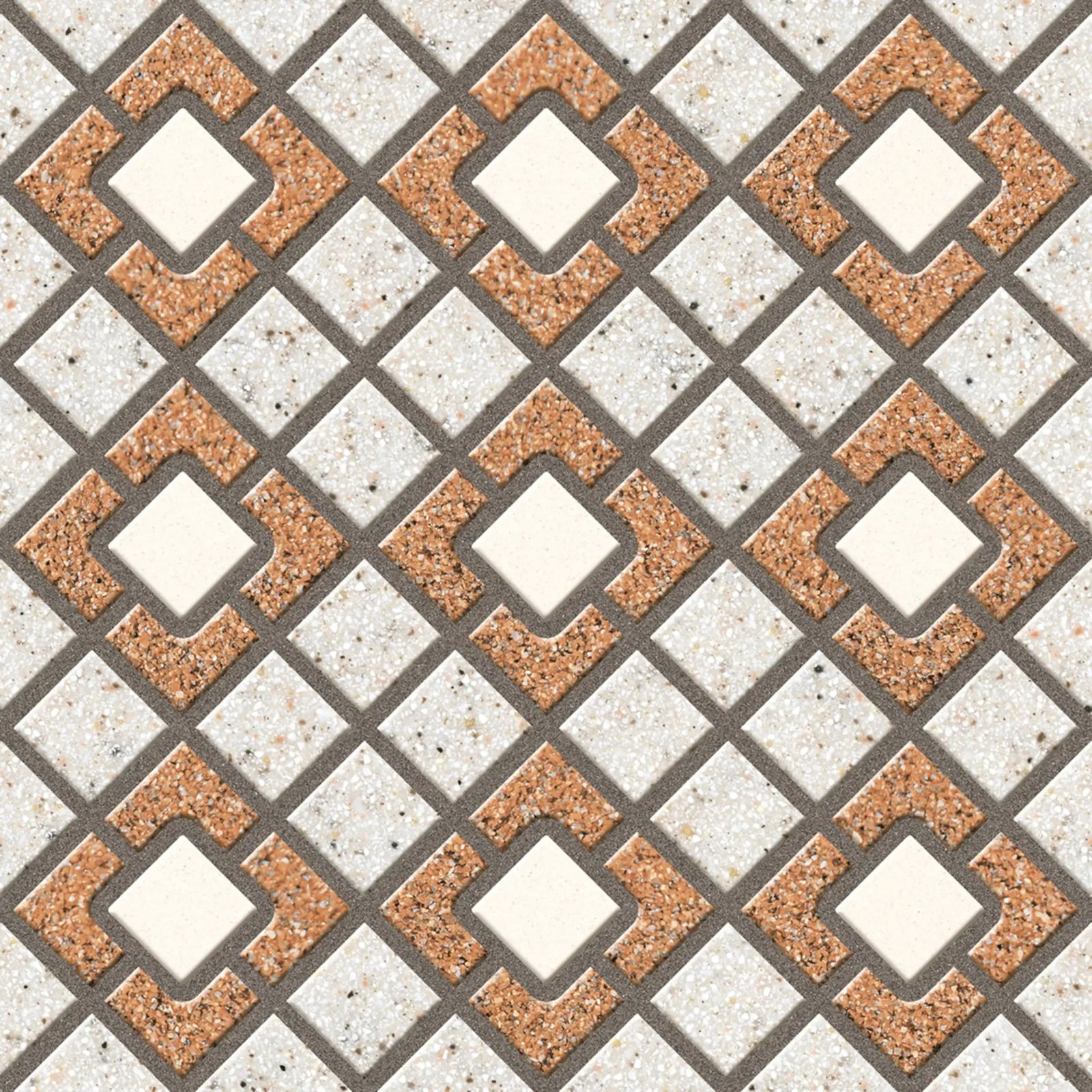 300x300mm White & Orange Terrazzo Geometric Ceramic Tile