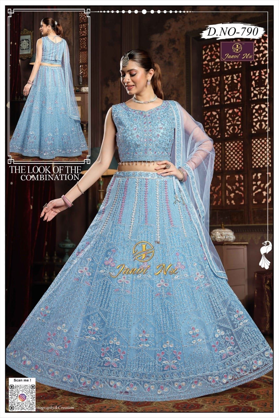 Festive Wear Embroidered Gorgette Net Lehenga Set