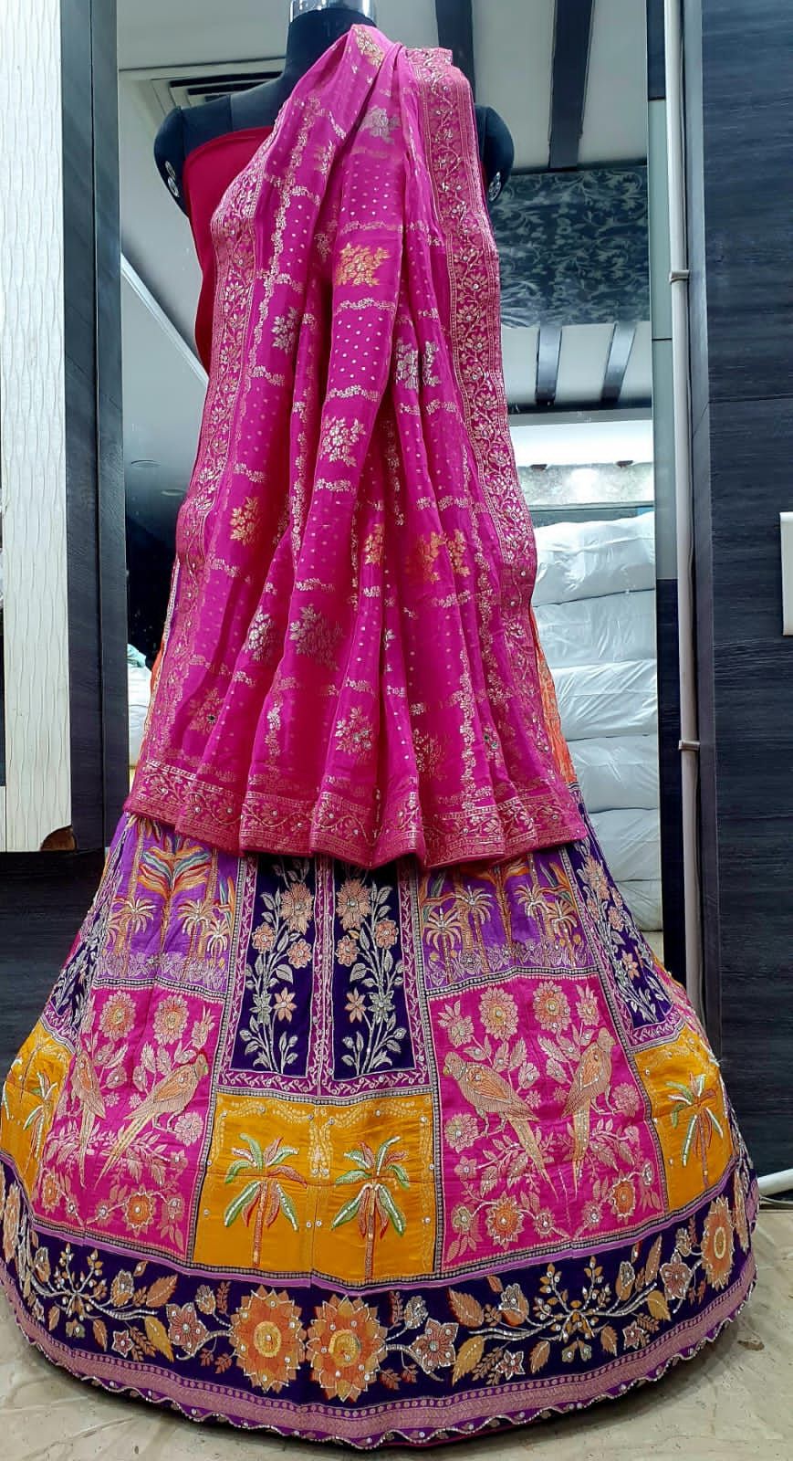 Heavy Embroidery Dola Silk Semi Stitched Lehenga Choli