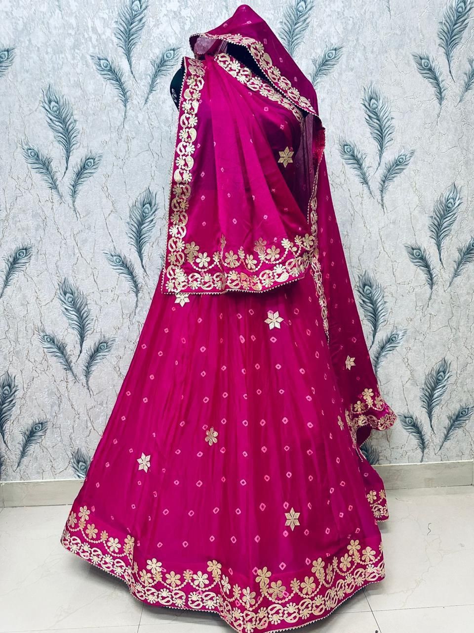 Pink Embroidered Chinon Silk Lehenga Choli