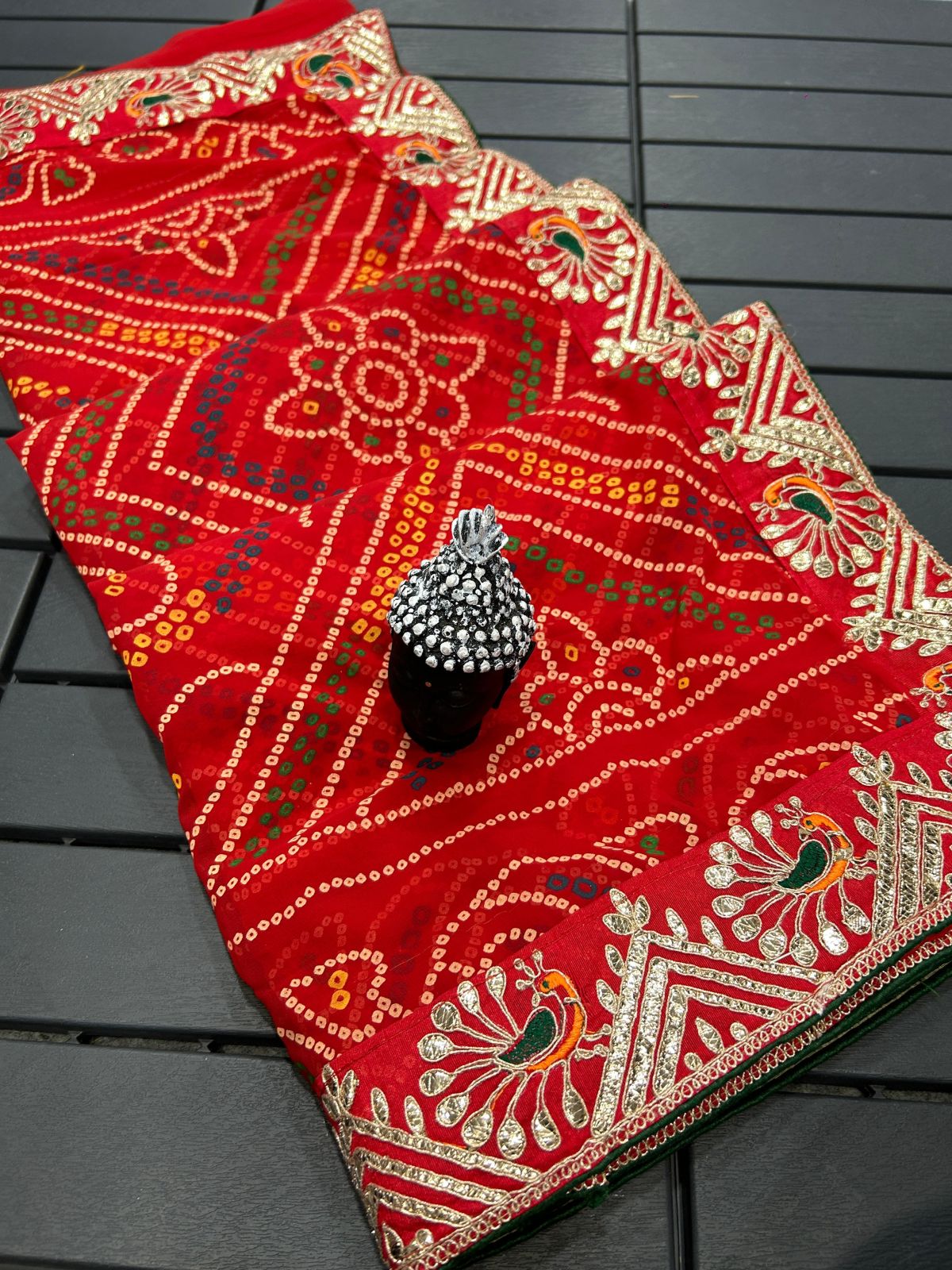 Traditional Jaipuri Print Georgette Saree