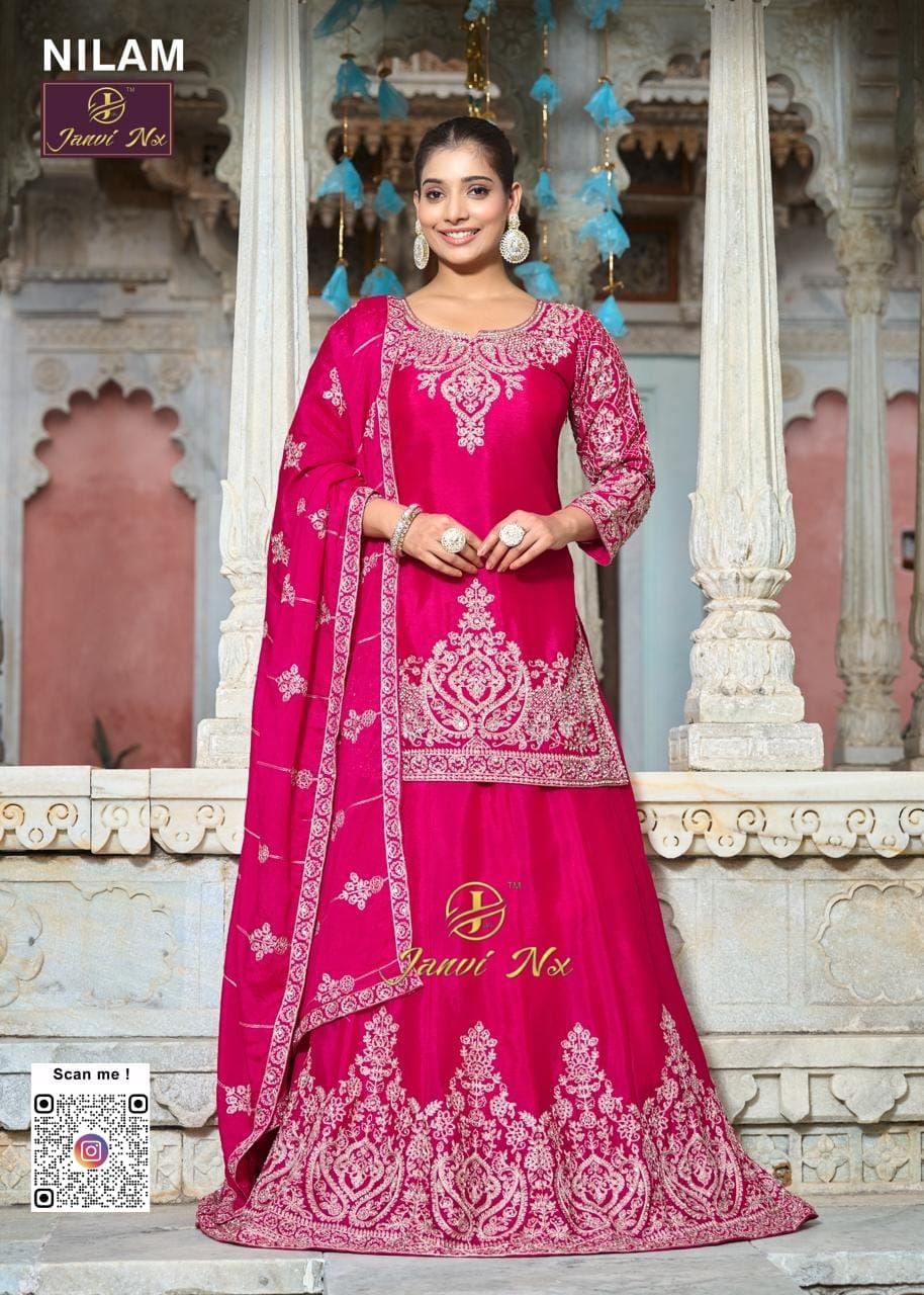 Women Pink Embroidered Georgette Sharara Suit