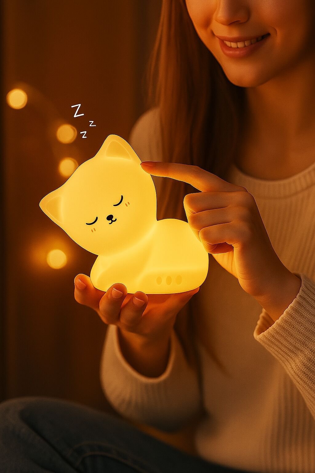Silicone Sleeping Cat Night Lamp