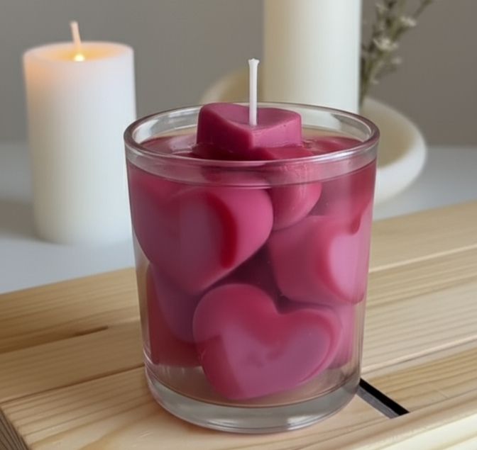 Red Heart Filled in Jar Candle
