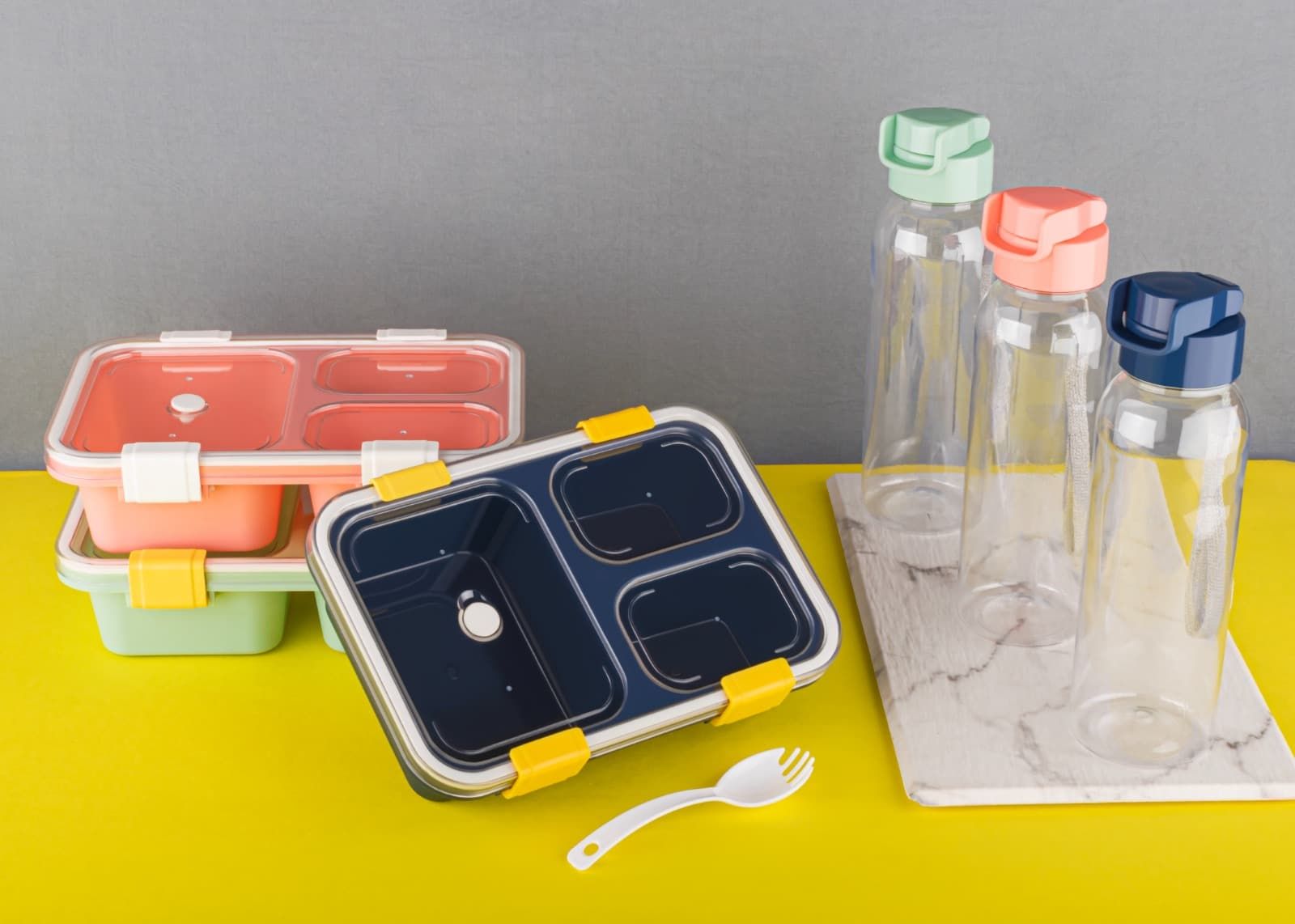 Plastic Lunch Container with Bottle
