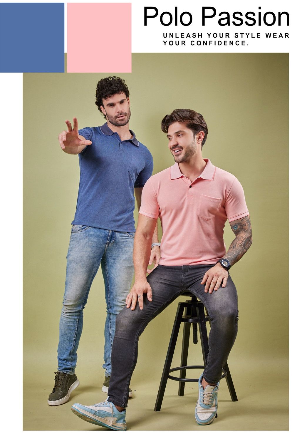 Mens Cotton Dual Color Polo T-Shirt Set