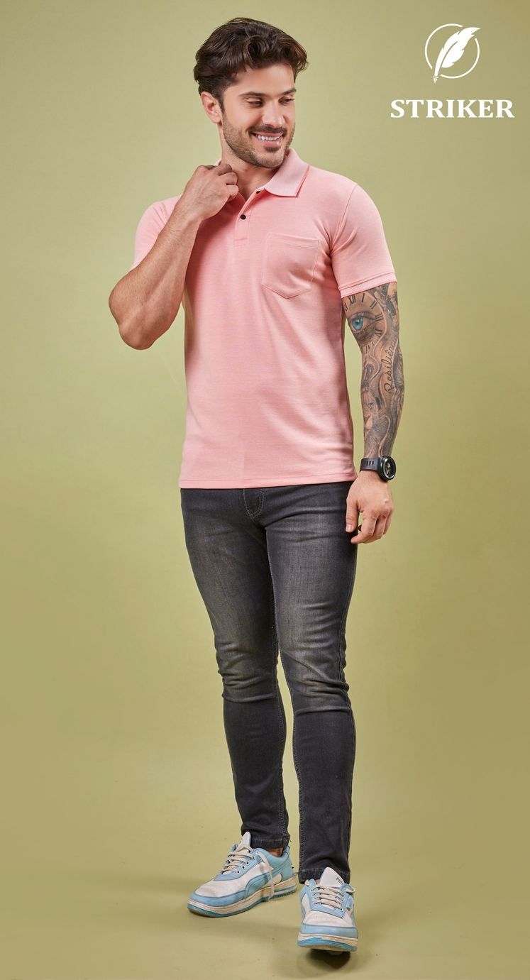 Mens Light Pink Cotton Vibrant Polo T-Shirt