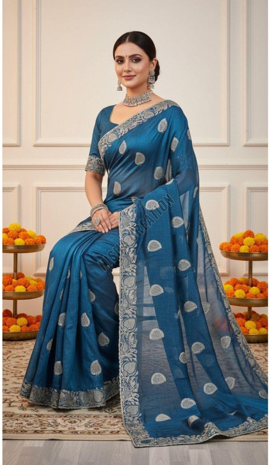 Beautiful Embroidery Silk Saree