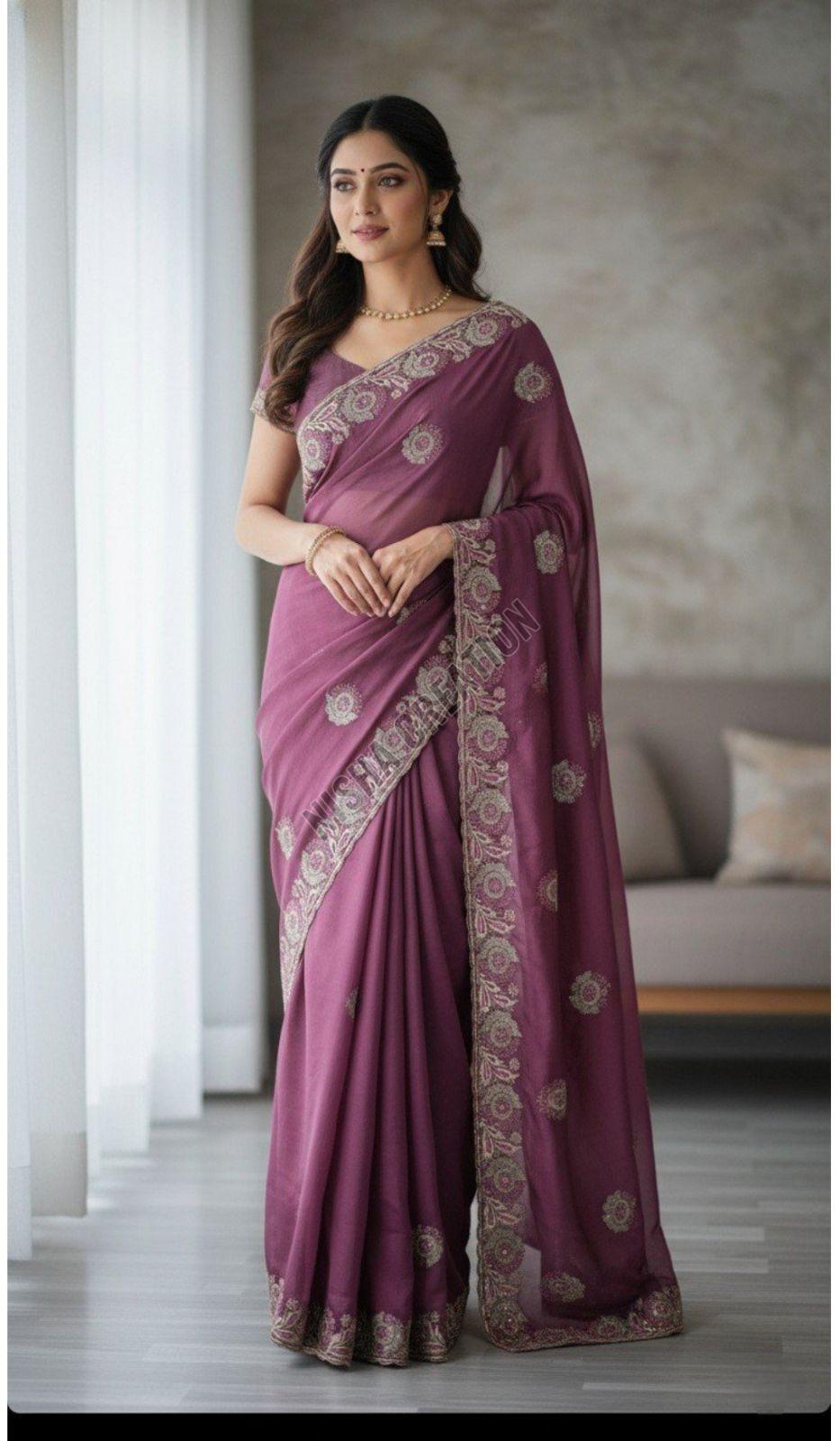 Mauve Embroidery Silk Saree