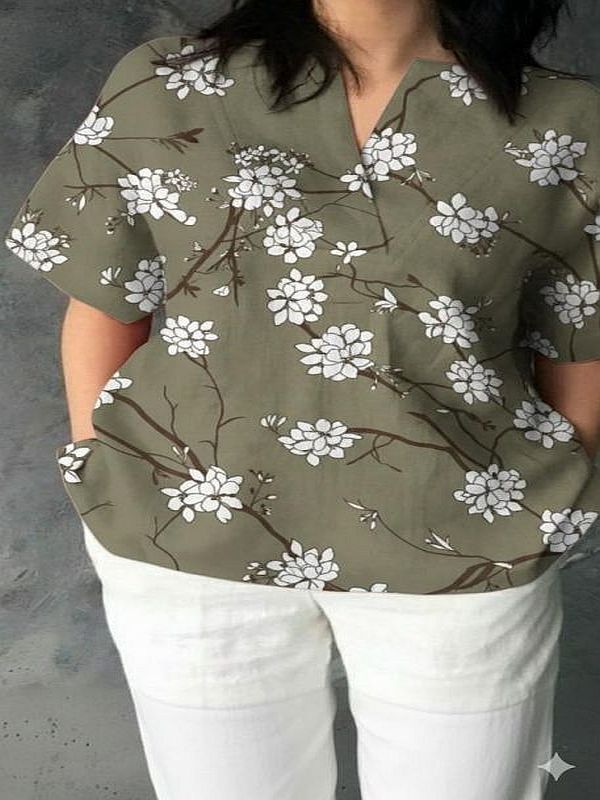 Rayon Olive Green Floral Printed Top